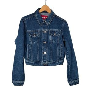 Y2K 90's Zana Di Jeans Denim Jacket Blue Cropped Trucker Button Up Womens S